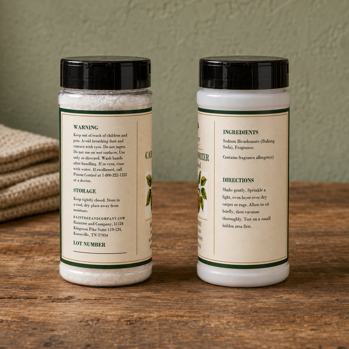 Raintree and Company Carpet Deodorizer, Apple Orchard scent, product shot beside decorative columns