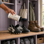 Raintree and Company Carpet Deodorizer, Lavender Fields scent, used in a mudroom