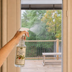 Raintree and Company Glass & Surface Cleaner, Apple Orchard scent, cleaning a glass door