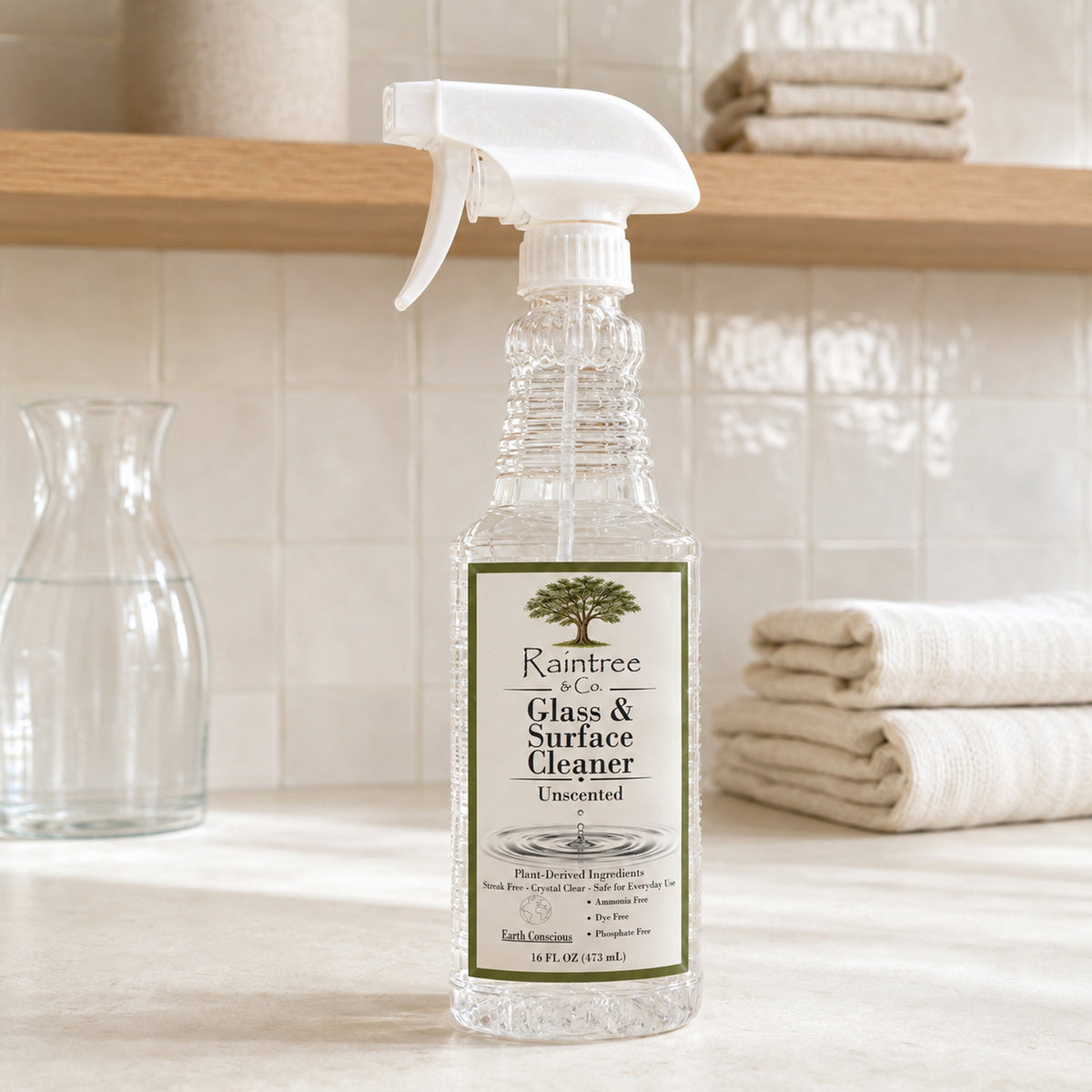 Raintree and Company unscented Glass & Surface Cleaner in a laundry room