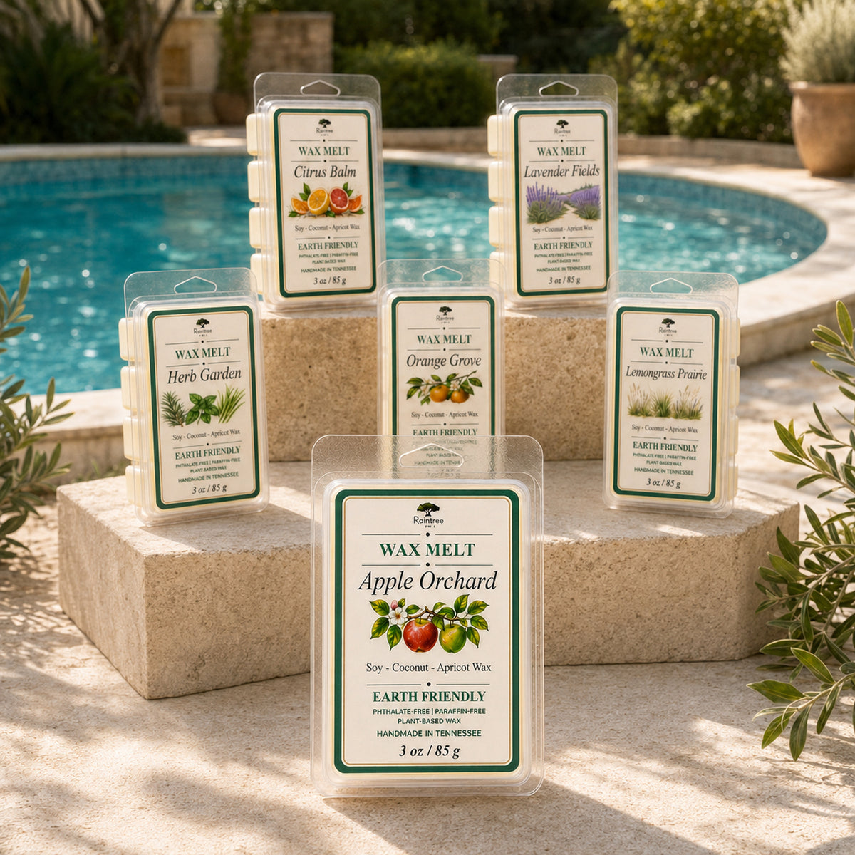 Raintree and Company wax melt clamshell poolside, Apple Orchard scent