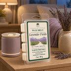 Raintree and Company 3oz Lavender Fields wax melt clamshell in a reading nook