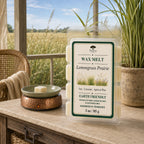 Raintree and Company 3oz Lemongrass Prairie wax melt clamshell on a screened porch